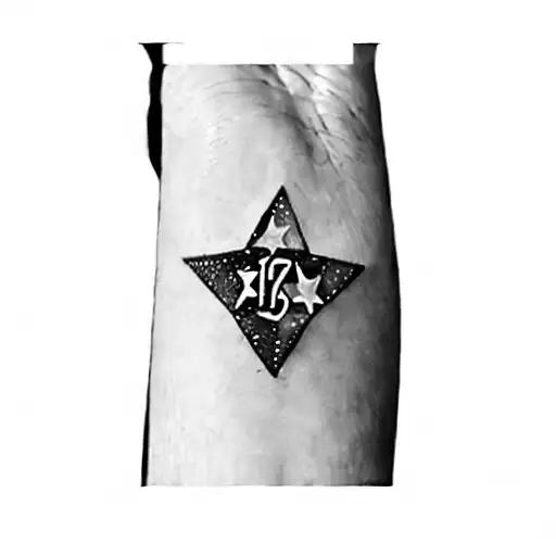 write the caption "you drew stars around my scars" and add 13 little stars eaxh with a color representing 13 prople tattoo design idea