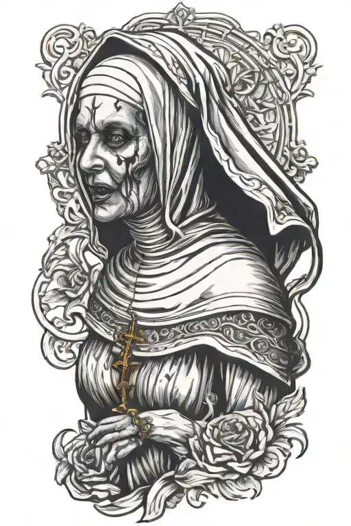evil nun horny tattoo design idea