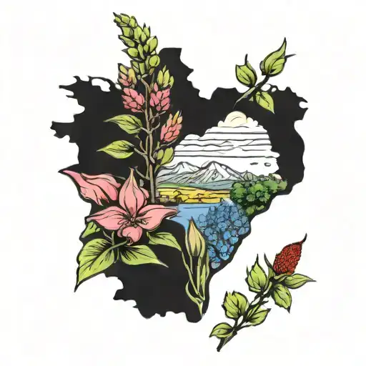 sleeve of Texas landscape with bluebonnets and Indian paintbrushes tattoo design idea