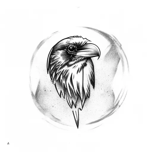 Raven with trio symbol tattoo design idea