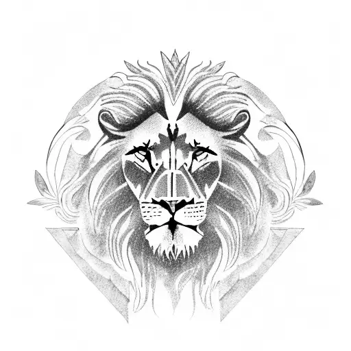 A majestic lion wearing a Roman laurel wreath, symbolizing strength and victory tattoo design idea