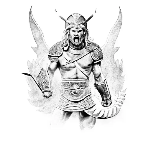 A fierce Spartan warrior battling a mythical creature from Roman mythology tattoo design idea