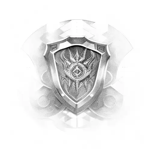 aegis shield with different mythology motives around the shield tattoo design idea