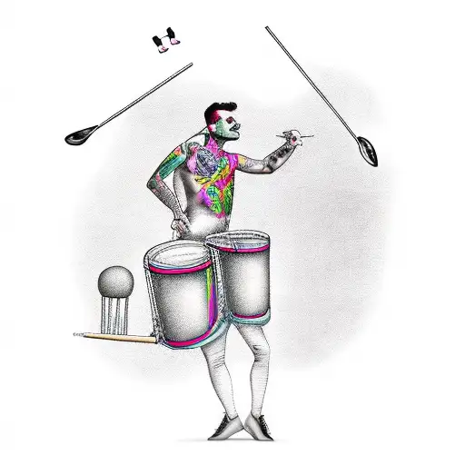 a pink man playing the drums tattoo design idea