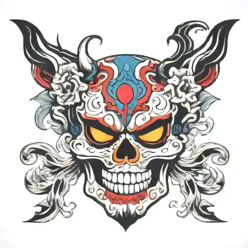 Oni Mask sugar skull  tattoo design idea