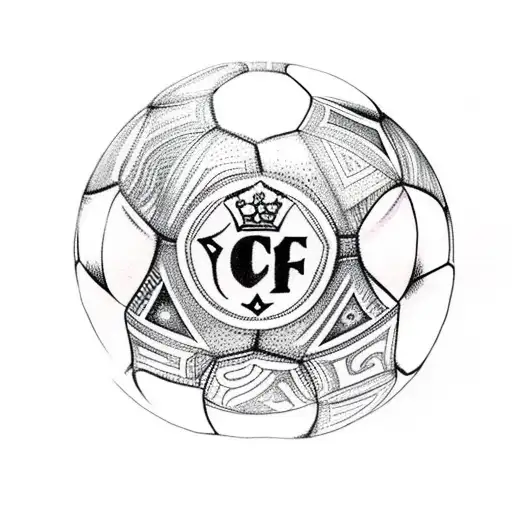 tattoo of a soccer ball with letters CFC logo at its center tattoo design idea