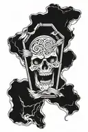 metallica dead magnetic coffin surrounded by viking runs tattoo design idea