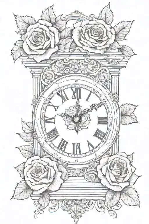 roman numeral clock with rose  intertwined tattoo design idea