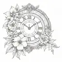 roman numeral clock with flowers intertwined tattoo design idea