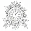 roman numeral clock with flowers intertwined tattoo design idea