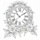 roman numeral clock with flowers intertwined tattoo design idea