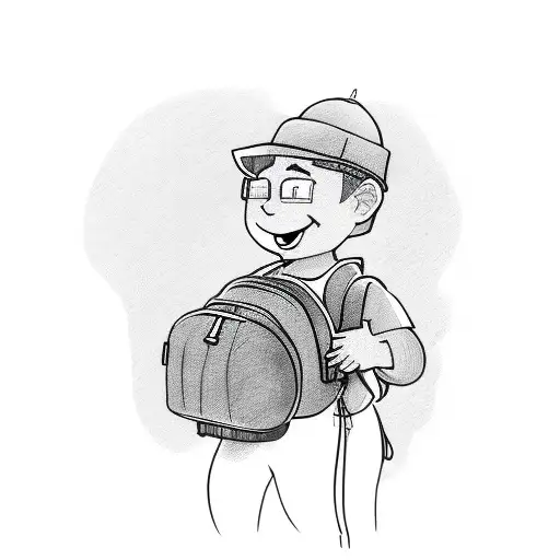smiling boy with heavy backpack  tattoo design idea
