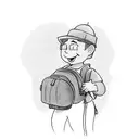 smiling boy with heavy backpack  tattoo design idea