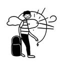 smiling boy with heavy backpack  tattoo design idea