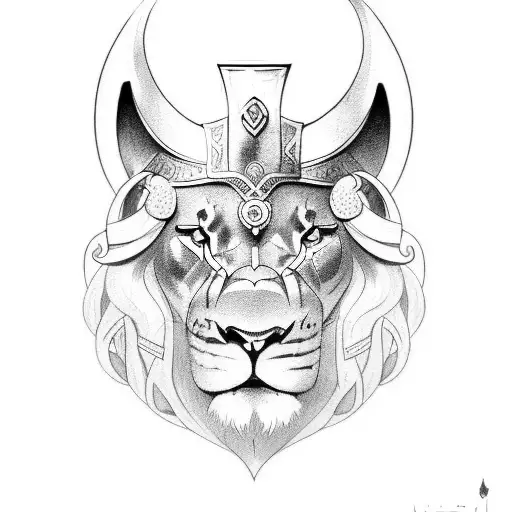 viking with lion tattoo design idea