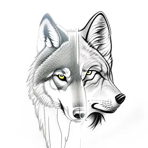 A sketch-style tattoo depicting a wolf and a young boy walking together through a dense forest, symbolizing the bond between father and son in the wilderness tattoo design idea