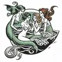 In the middle there is supposed to be a drowning man and on the sides mermaids singing tattoo design idea
