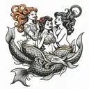 In the middle there is supposed to be a drowning man and on the sides mermaids singing tattoo design idea