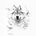 Camaro 74 white with blue lines with white wolf  tattoo design idea