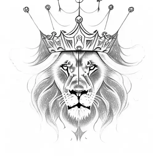 Face of a lion with third eye open, human muscular body, big angel wings and crown on head  tattoo design idea