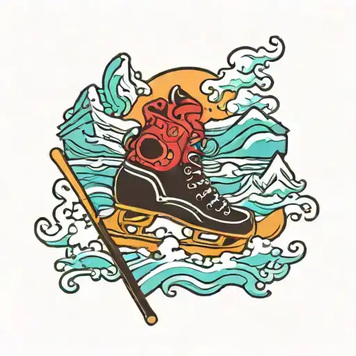 mountains waves ice hockey skiing tattoo design idea