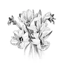 bouquet with Iris, daffodil and cosmos tattoo design idea
