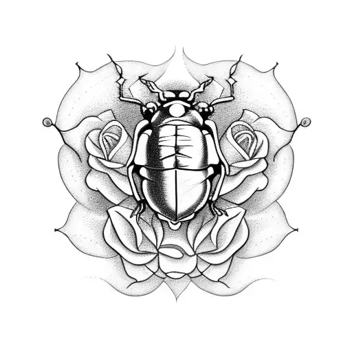 beetle and rose tattoo design idea