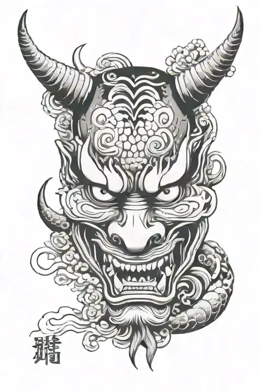 animal and hannya mask tattoo design idea