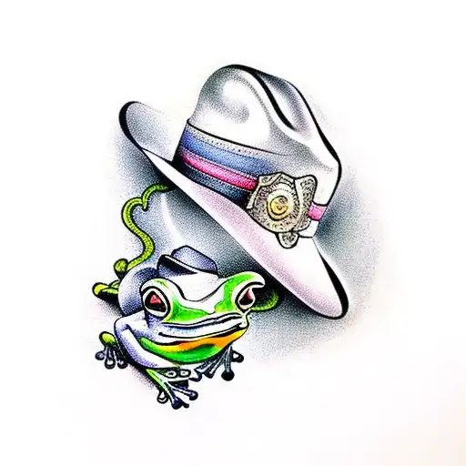 frog wearing a cowboy hat tattoo design idea