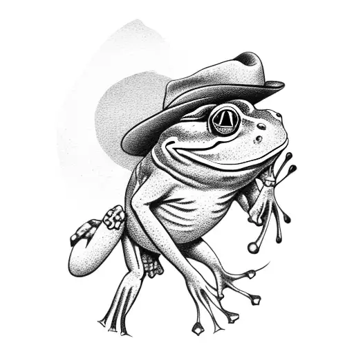 frog wearing a cowboy hat with a knife tattoo design idea