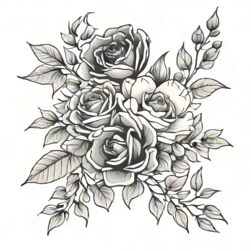 June, August, September, December birth flower bouquet tattoo  tattoo design idea