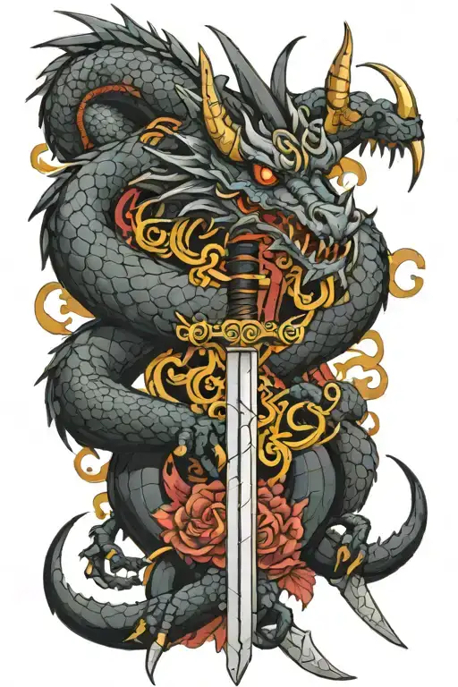 sword with kali linux dragon on it with little spider tattoo design idea