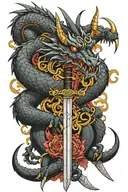 sword with kali linux dragon on it with little spider tattoo design idea