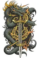 sword with kali linux dragon on it with little spider tattoo design idea