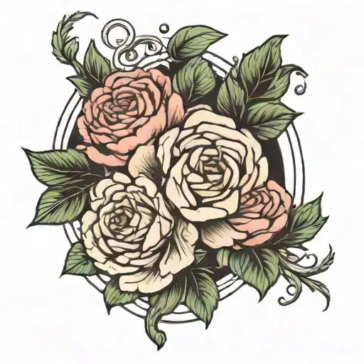 1976 in roman numerals surrounded by a rose and a peony in a cool style tattoo design idea