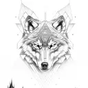Wolf with blue eres and valknut tattoo design idea