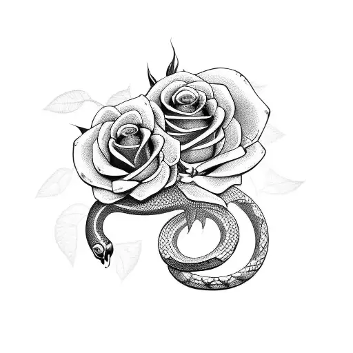 Snake with roses tattoo design idea