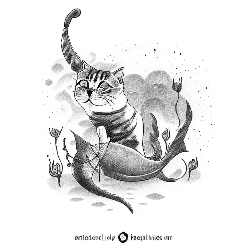 cat with mermaid tail  tattoo design idea