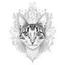 An elegant blackwork tattoo of a cat with a mermaid tail gracefully swimming in the ocean tattoo design idea