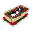 Coffin with roses tattoo design idea