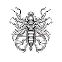 A scorpion emerging from the shadows, its body formed by swirling winds tattoo design idea