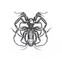 A scorpion emerging from the shadows, its body formed by swirling winds tattoo design idea
