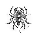 A scorpion emerging from the shadows, its body formed by swirling winds tattoo design idea