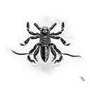 A scorpion emerging from the shadows, its body formed by swirling winds tattoo design idea