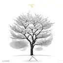 A serene scene of a cherry blossom tree casting a delicate shadow on the ground, with the wind gently rustling the petals tattoo design idea