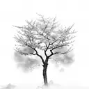 A serene scene of a cherry blossom tree casting a delicate shadow on the ground, with the wind gently rustling the petals tattoo design idea