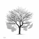 A serene scene of a cherry blossom tree casting a delicate shadow on the ground, with the wind gently rustling the petals tattoo design idea