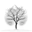 A serene scene of a cherry blossom tree casting a delicate shadow on the ground, with the wind gently rustling the petals tattoo design idea