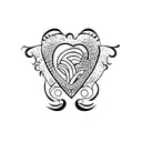 A minimalist tattoo of the name João Marcos in the shape of a heart tattoo design idea