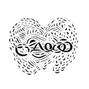 A minimalist tattoo of the name João Marcos in the shape of a heart tattoo design idea